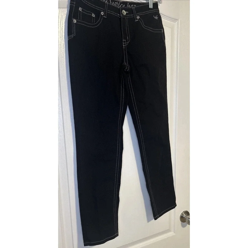 Justice Black Jeans Girls Size 12.5 Simply Low Straight Leg Contrast Stitching